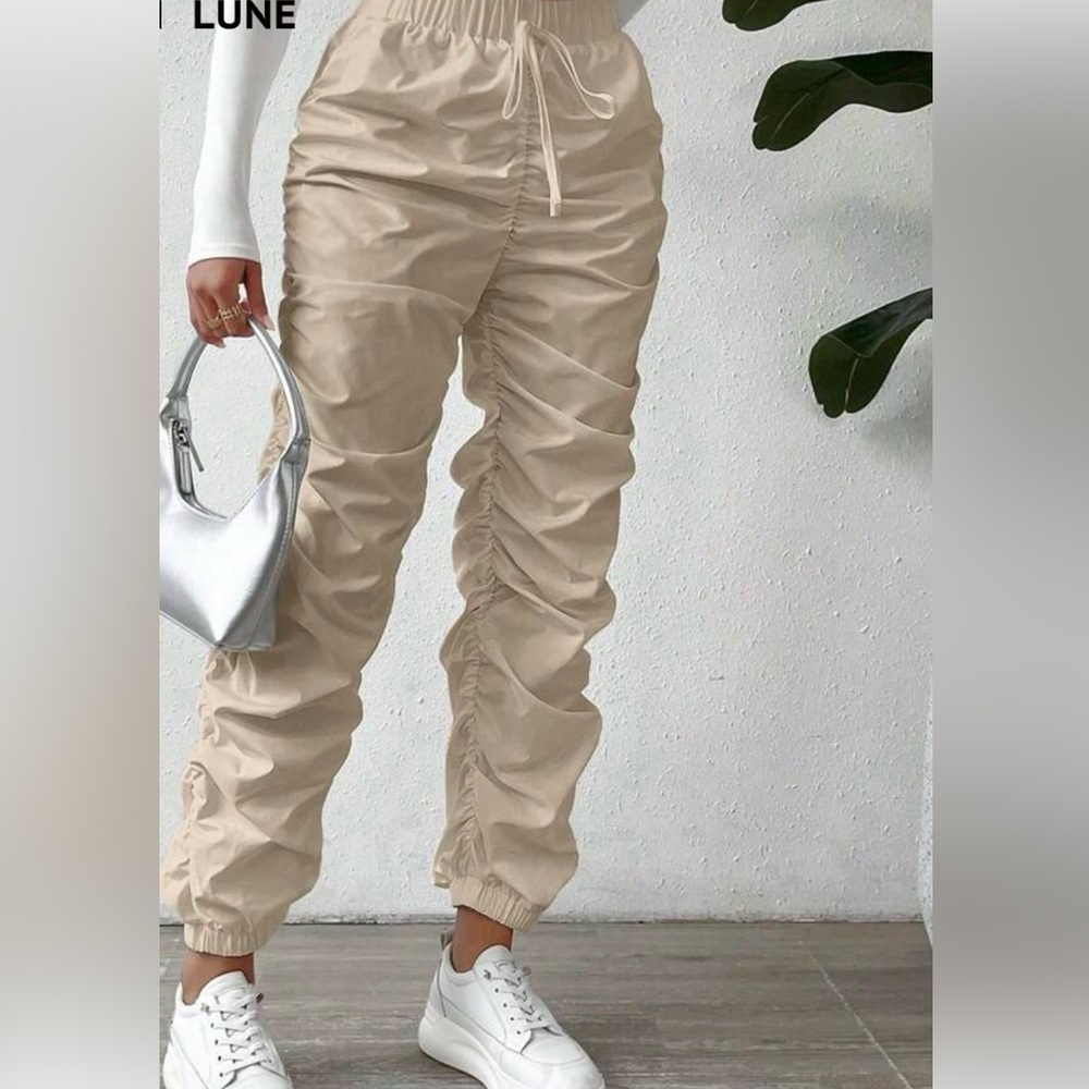 Stylish Beige Ruched Women's Pants